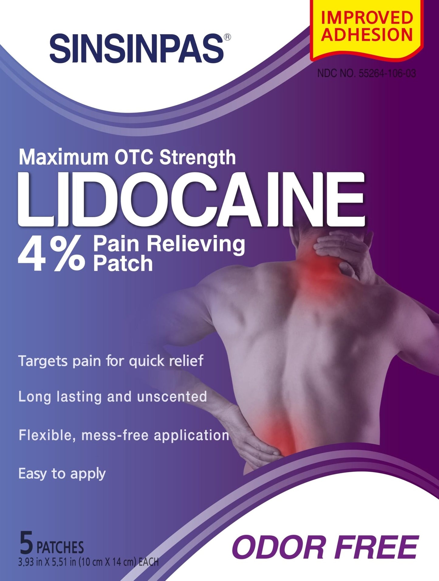 SINSINPAS Lidocaine 4% Pain Relieving Patch (1 Pack (5 Patches Total)) - dailyvitalstore