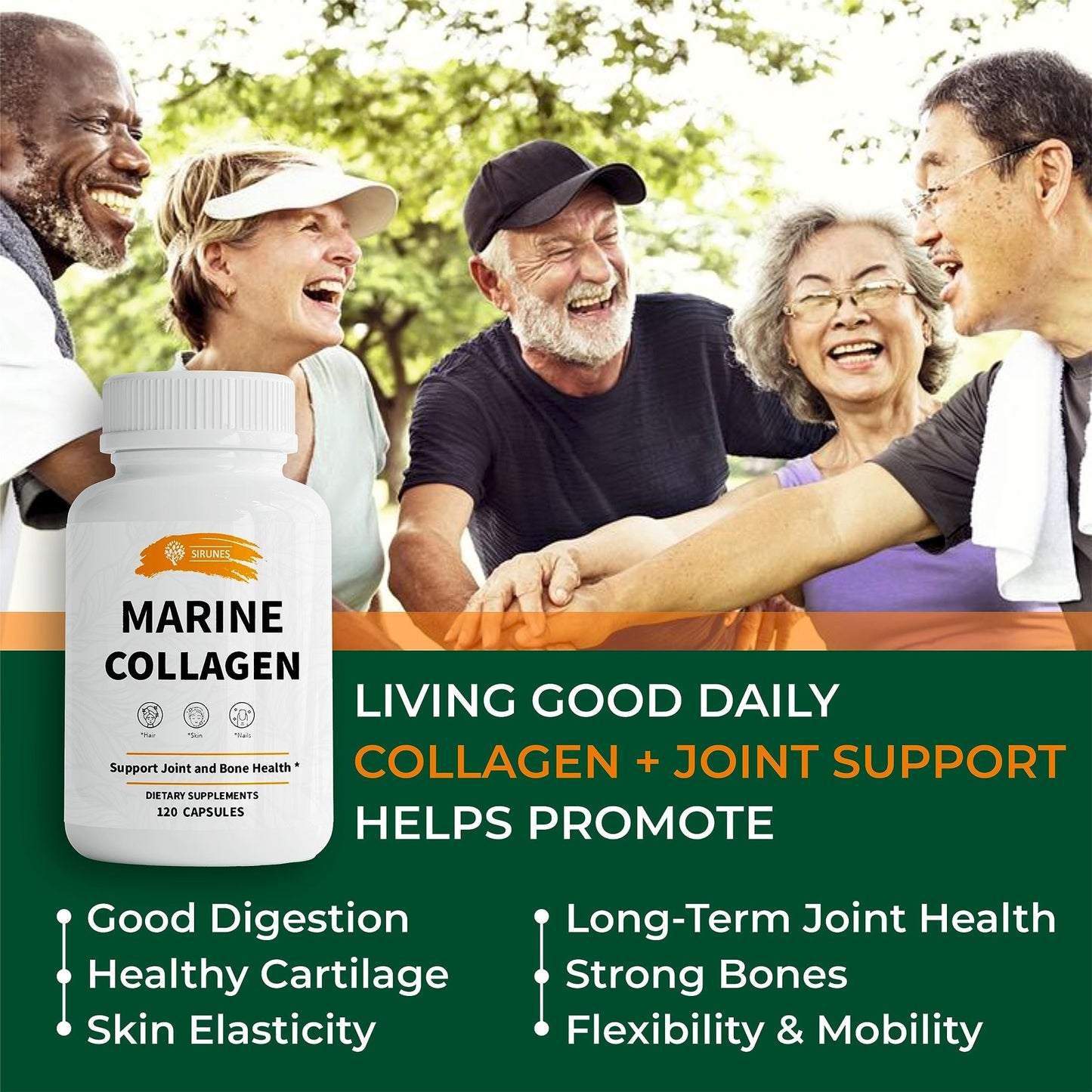 SIRUNES Marine Collagen Peptides, 120 Capsules - Fish Collagen Supplements for Women, Great for Hair, Skin, Nails, Joints & Bones - Made in USA - dailyvitalstore