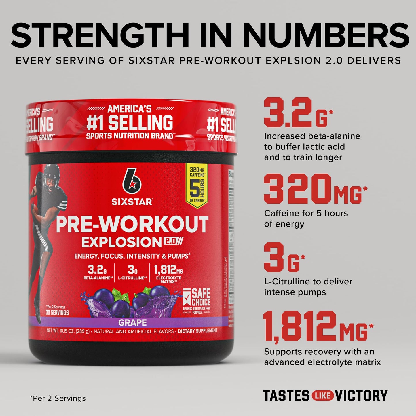 Six Star Pre-Workout Explosion, Grape (30 Servings) - Preworkout Energy Powder Supplement for Men & Women - Workout Drink Mix with L-Tyrosine & Beta Alanine - dailyvitalstore