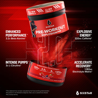 Six Star Pre-Workout Powder for Men & Women, Fruit Punch (30 Servings) - Preworkout Explosion 2.0 Energy Powder Drink Mix with Beta-Alanine & Caffeine - dailyvitalstore