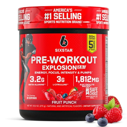 Six Star Pre-Workout Powder for Men & Women, Fruit Punch (30 Servings) - Preworkout Explosion 2.0 Energy Powder Drink Mix with Beta-Alanine & Caffeine - dailyvitalstore