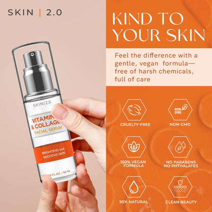Skin 2.0 Vitamin C Serum - Dermatologist Tested, Anti-Aging & Dark Spot Remover - Brightening, Clean Beauty, Cruelty-Free, - dailyvitalstore