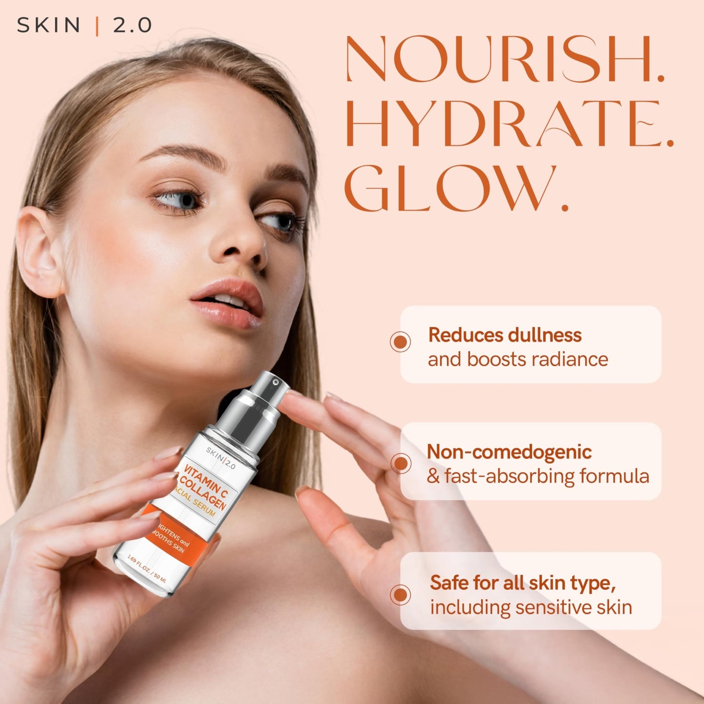 Skin 2.0 Vitamin C Serum - Dermatologist Tested, Anti-Aging & Dark Spot Remover - Brightening, Clean Beauty, Cruelty-Free, - dailyvitalstore