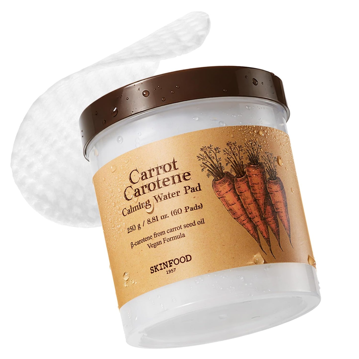 SKINFOOD Carrot Carotene Toner Pads, Hydrating & Soothing for Dry Skin, Instant Cooling, After Sun & Heat Care, Cotton Facial Toner Pads, Korean Skincare for Face (60 Counts) - dailyvitalstore