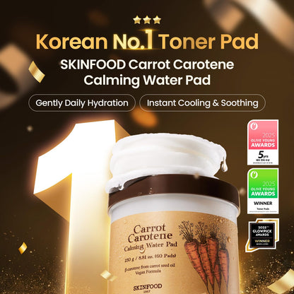 SKINFOOD Carrot Carotene Toner Pads, Hydrating & Soothing for Dry Skin, Instant Cooling, After Sun & Heat Care, Cotton Facial Toner Pads, Korean Skincare for Face (60 Counts) - dailyvitalstore