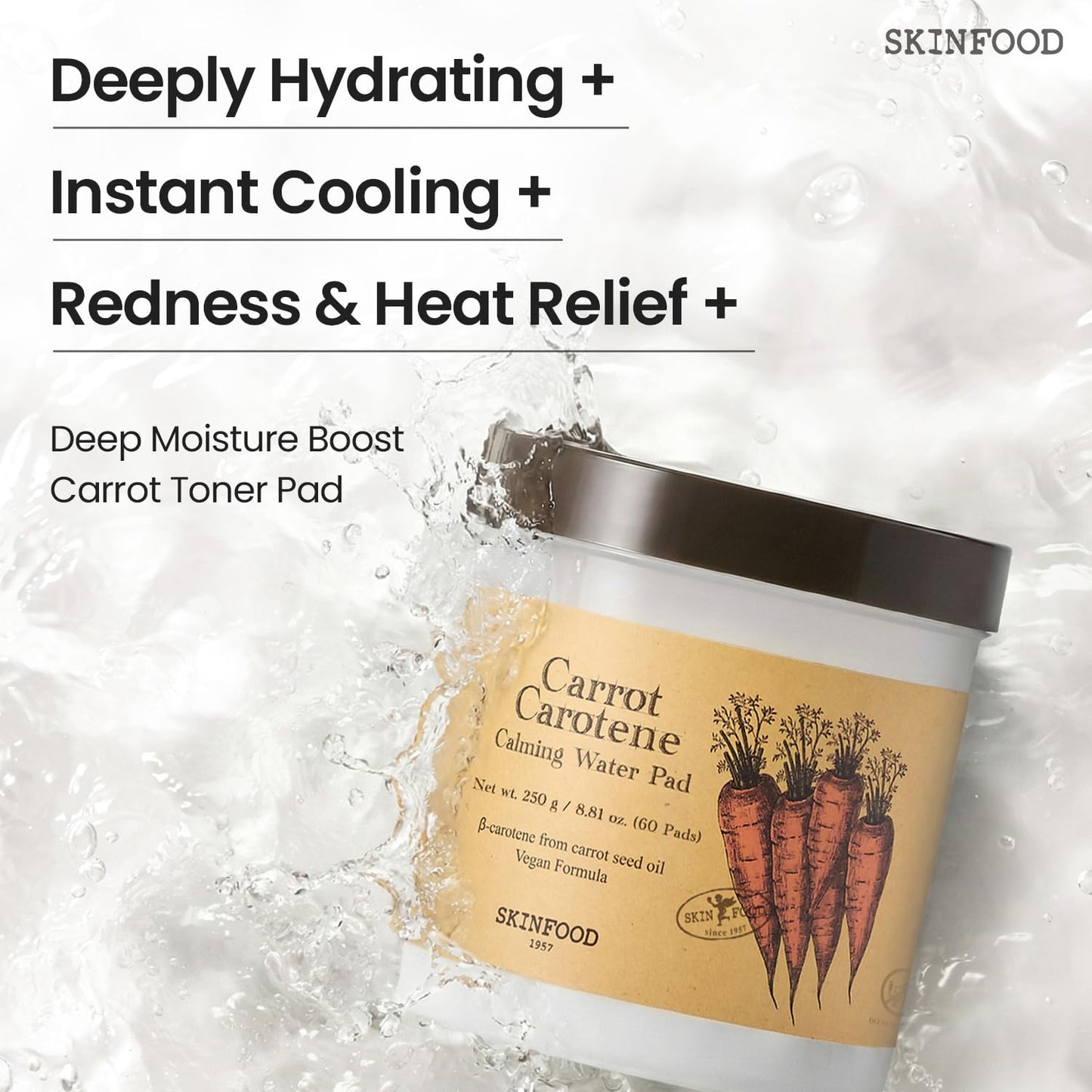 SKINFOOD Carrot Carotene Toner Pads, Hydrating & Soothing for Dry Skin, Instant Cooling, After Sun & Heat Care, Cotton Facial Toner Pads, Korean Skincare for Face (60 Counts) - dailyvitalstore