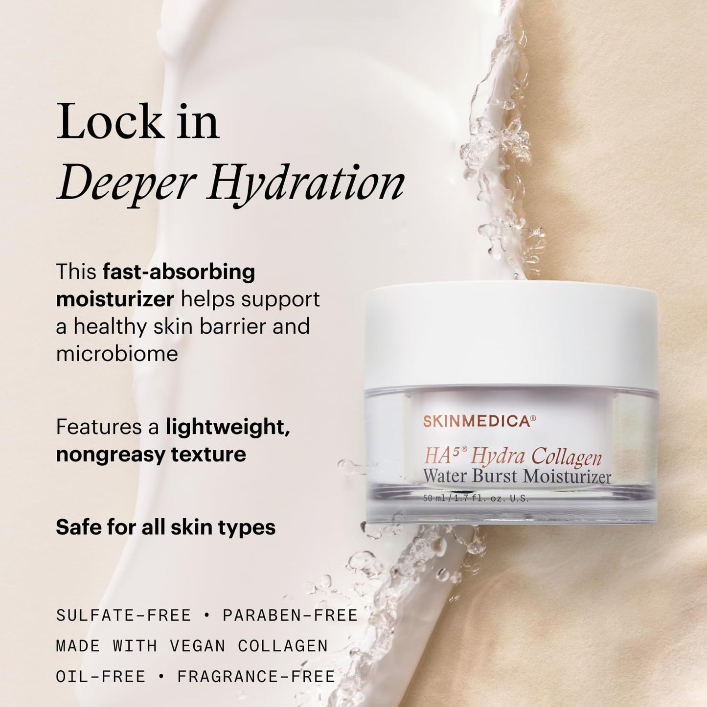 SkinMedica HA⁵ Hydra Collagen Water Burst Face Moisturizer with Vegan Collagen - Plumping Face Cream with Microbiome Barrier Complex for 24-Hour Hydration - dailyvitalstore