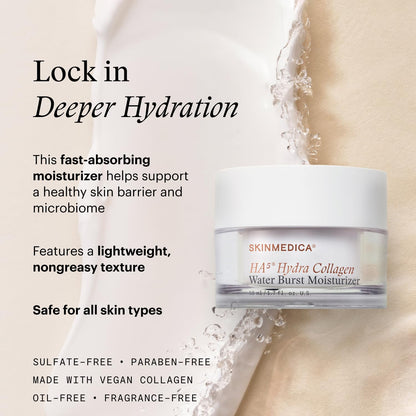 SkinMedica HA⁵ Hydra Collagen Water Burst Face Moisturizer with Vegan Collagen - Plumping Face Cream with Microbiome Barrier Complex for 24-Hour Hydration - dailyvitalstore