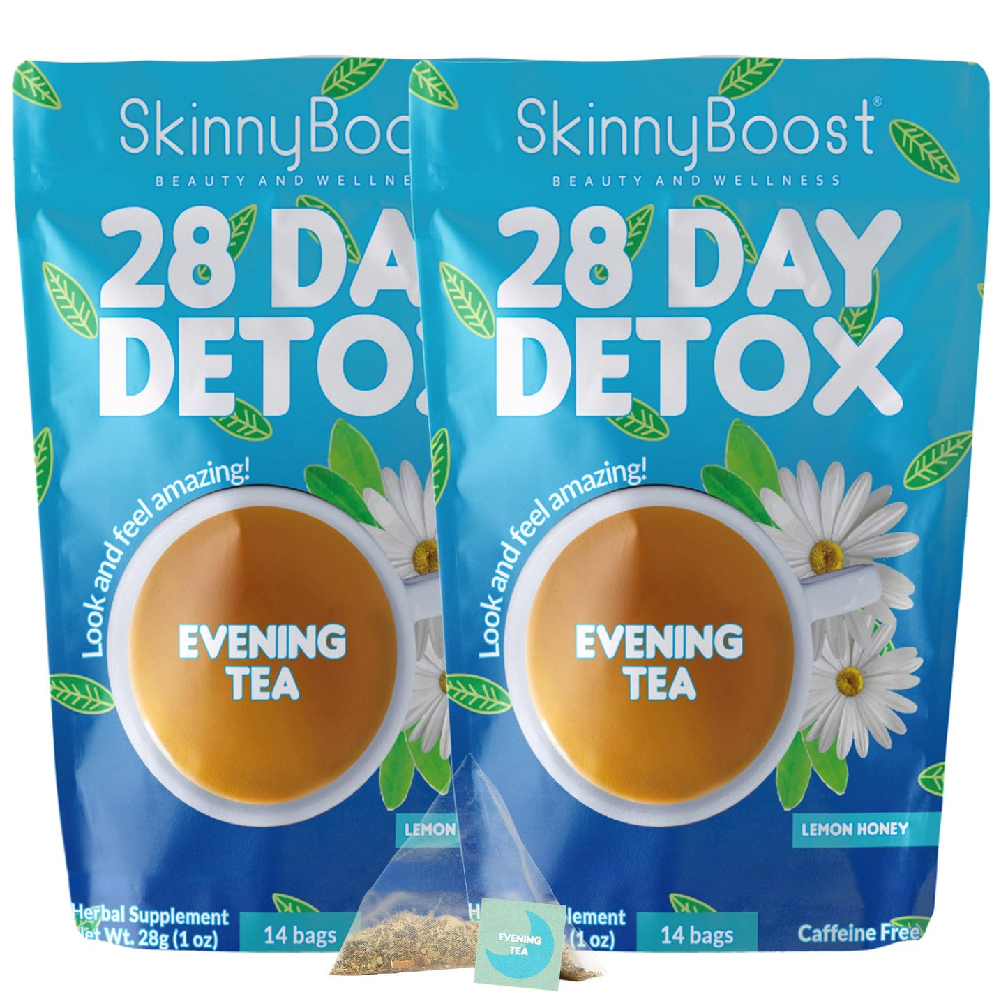 Skinny Boost Evening Tea-Cleanse and detox support, reduce bloating, cleanse colon, reduce toxins, vegan, sugar free-(2 PACK-)14 bags-lemon honey - dailyvitalstore