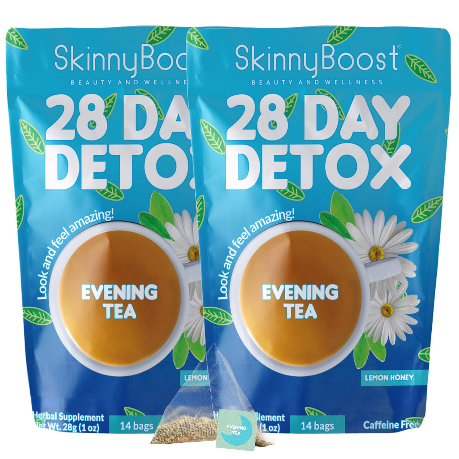Skinny Boost Evening Tea-Cleanse and detox support, reduce bloating, cleanse colon, reduce toxins, vegan, sugar free-(2 PACK-)14 bags-lemon honey - dailyvitalstore