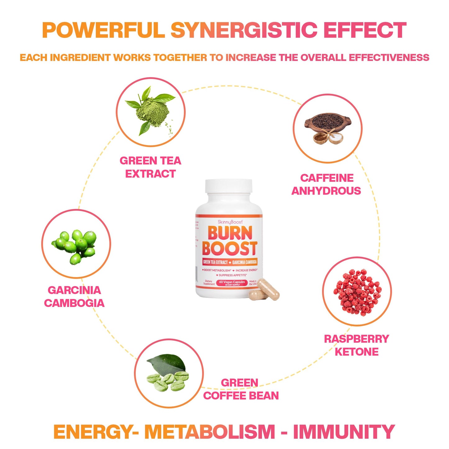SkinnyBoost Burn Boost Capsules-60 Ct – Natural Vegan Metabolism Support with Green Tea & Garcinia Cambogia -Anotioxidants - dailyvitalstore