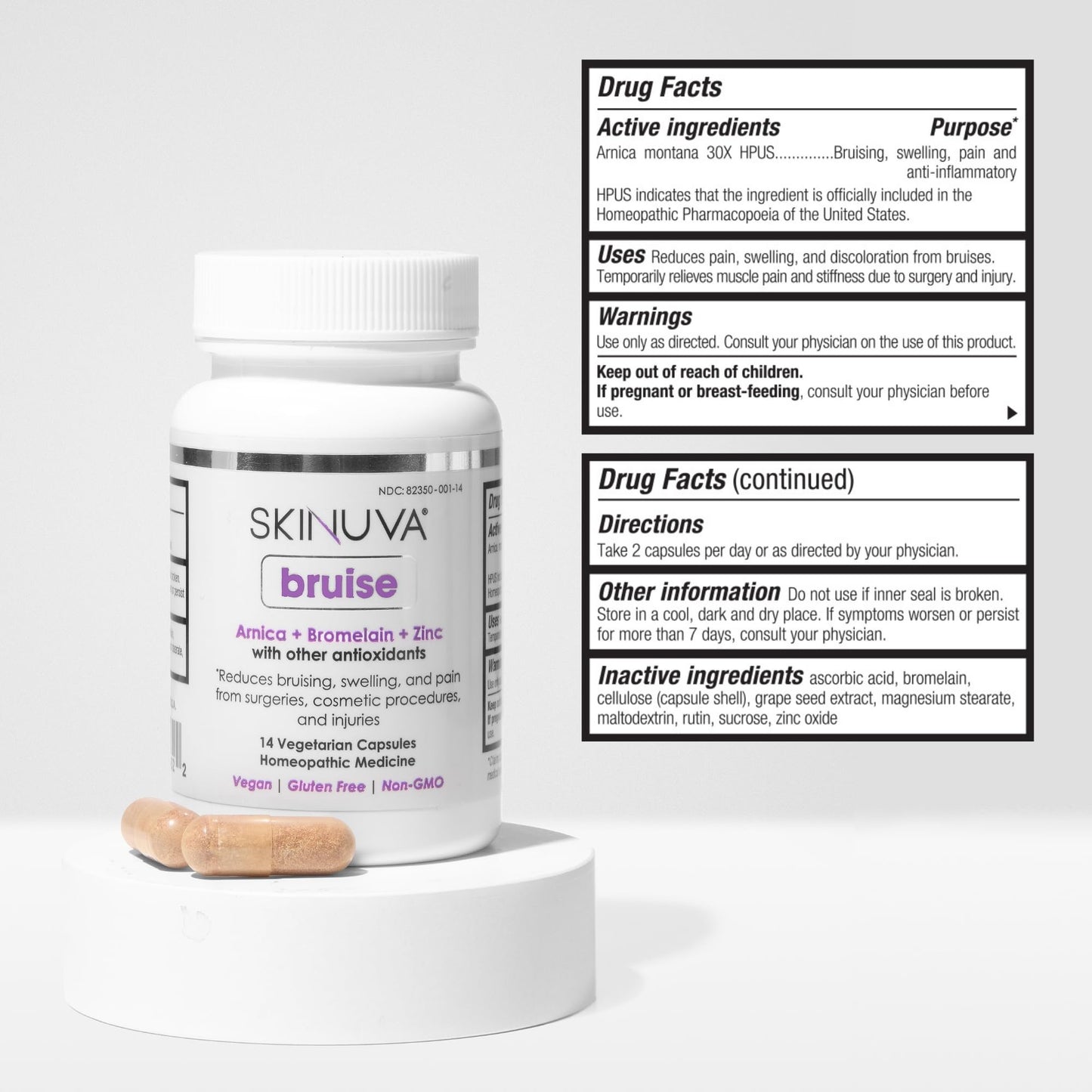 Skinuva® Bruise - Supplement for Bruising and Swelling - A Homeopathic Bruise Remedy Formulated with Arnica, Bromelain & Zinc - 14 Capsules (7-Day Treatment) - dailyvitalstore