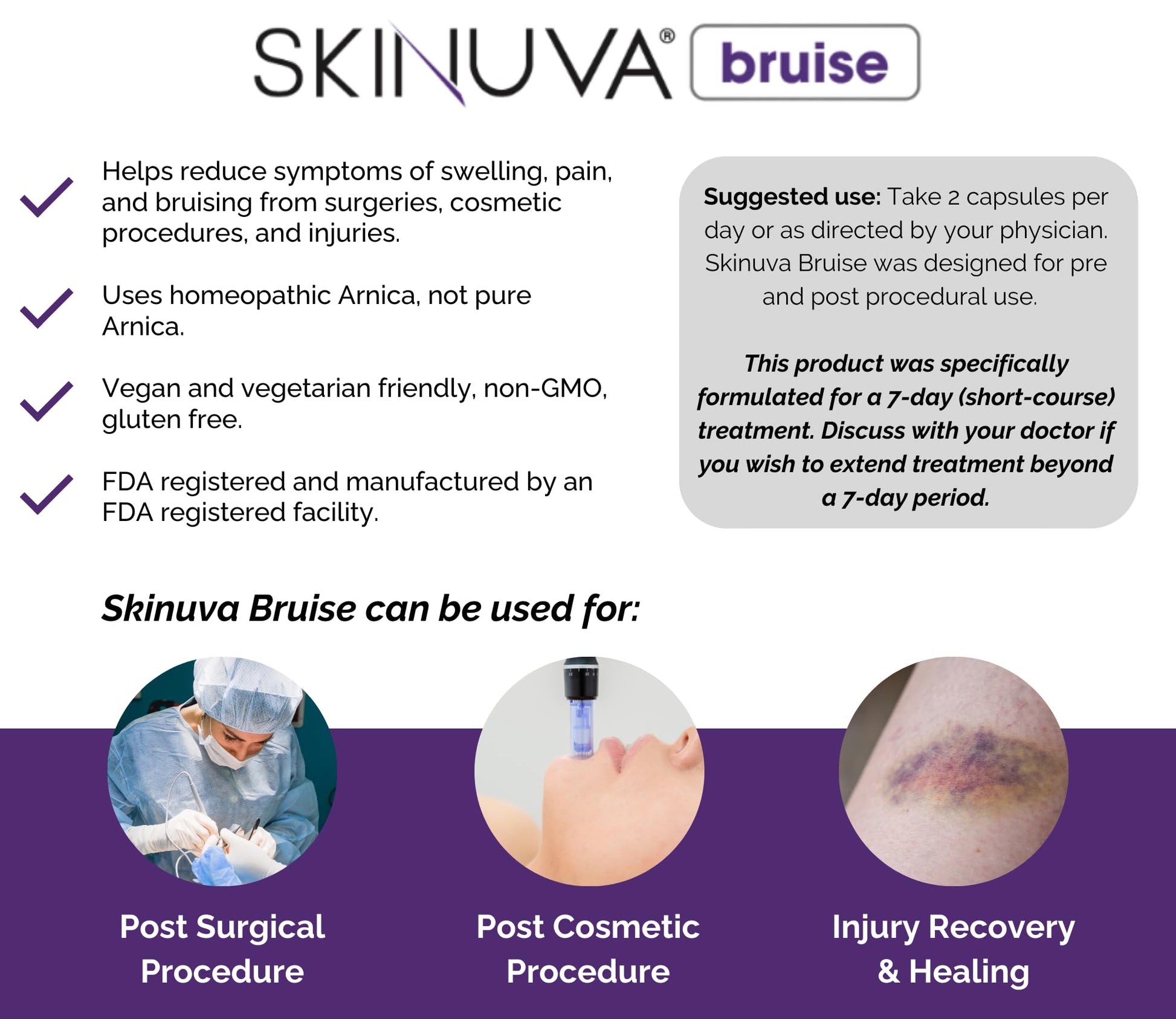 Skinuva® Bruise - Supplement for Bruising and Swelling - A Homeopathic Bruise Remedy Formulated with Arnica, Bromelain & Zinc - 14 Capsules (7-Day Treatment) - dailyvitalstore