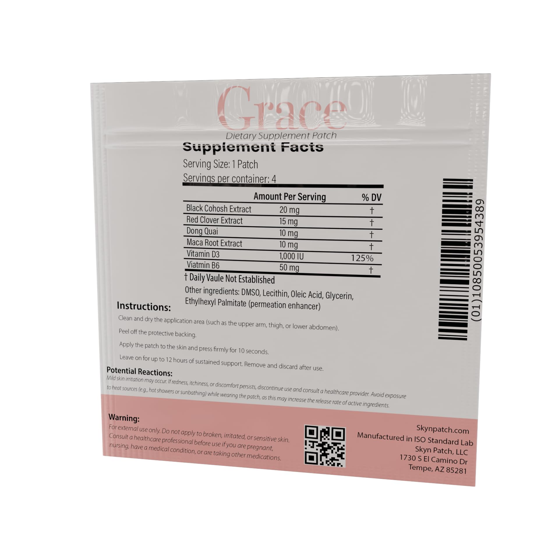 Skyn Patch Grace Transdermal Wellness Patch – Plant Based Daily Adaptogens & Nutrient Support | Transdermal Patch Delivery | 4-Night Pack - dailyvitalstore
