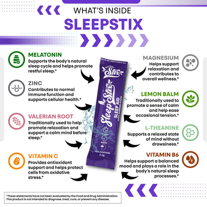 Sleep Aid Melatonin Powder Tryptophan Glycine Valerian Root Magnesium For Sleep Lemon Balm L Theanine Magnesium Glycinate Zinc Sleep Aid Myo Inositol GABACalm B6 5 HTP Stress Relief 20 Stix - dailyvitalstore