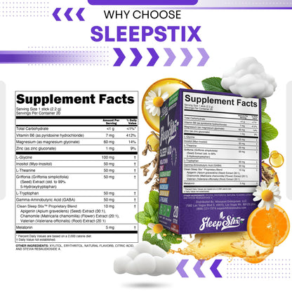Sleep Aid Melatonin Powder Tryptophan Glycine Valerian Root Magnesium For Sleep Lemon Balm L Theanine Magnesium Glycinate Zinc Sleep Aid Myo Inositol GABACalm B6 5 HTP Stress Relief 20 Stix - dailyvitalstore