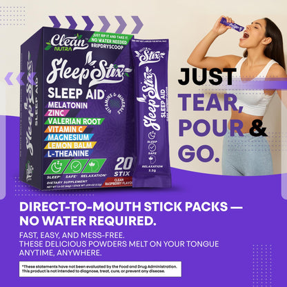 Sleep Aid Melatonin Powder Tryptophan Glycine Valerian Root Magnesium For Sleep Lemon Balm L Theanine Magnesium Glycinate Zinc Sleep Aid Myo Inositol GABACalm B6 5 HTP Stress Relief 20 Stix - dailyvitalstore