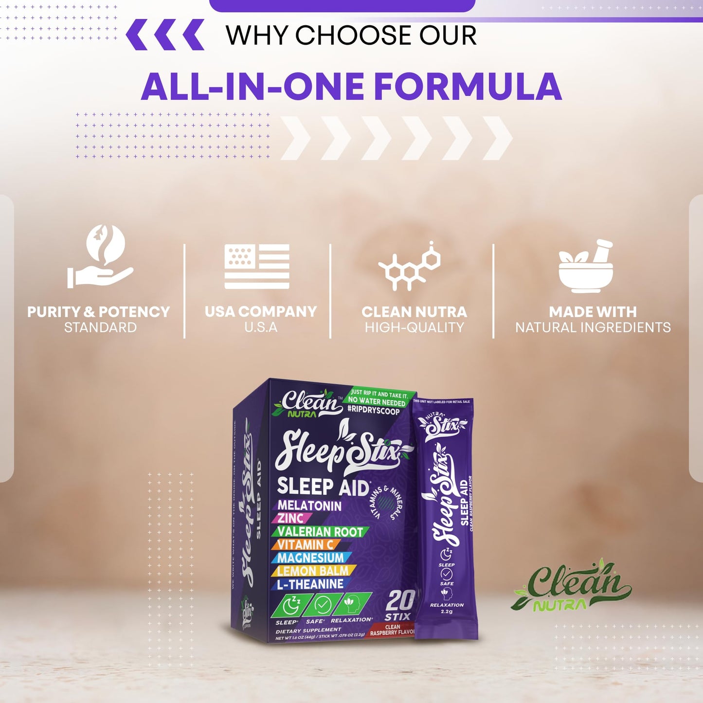 Sleep Aid Melatonin Powder Tryptophan Glycine Valerian Root Magnesium For Sleep Lemon Balm L Theanine Magnesium Glycinate Zinc Sleep Aid Myo Inositol GABACalm B6 5 HTP Stress Relief 20 Stix - dailyvitalstore