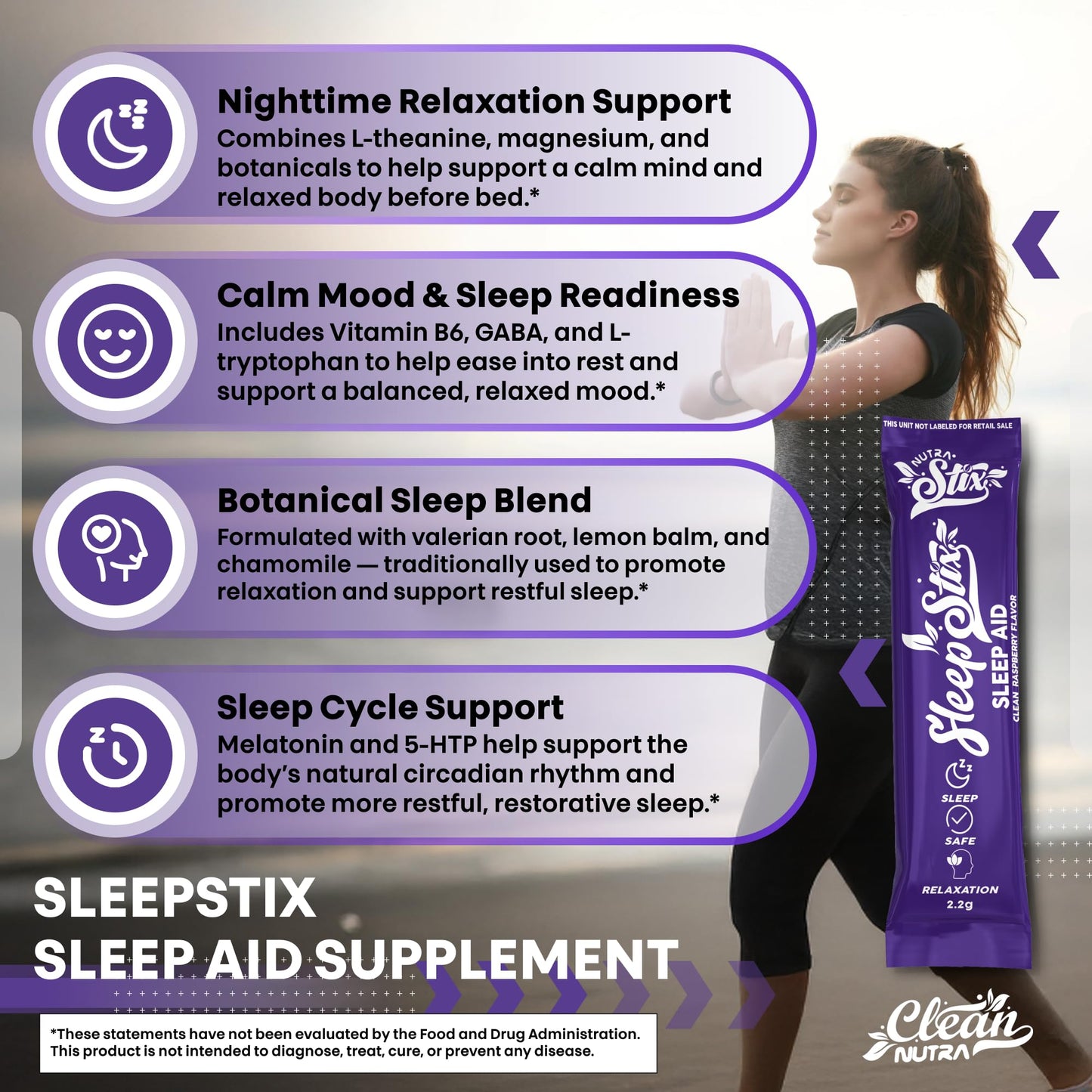 Sleep Aid Melatonin Powder Tryptophan Glycine Valerian Root Magnesium For Sleep Lemon Balm L Theanine Magnesium Glycinate Zinc Sleep Aid Myo Inositol GABACalm B6 5 HTP Stress Relief 20 Stix - dailyvitalstore