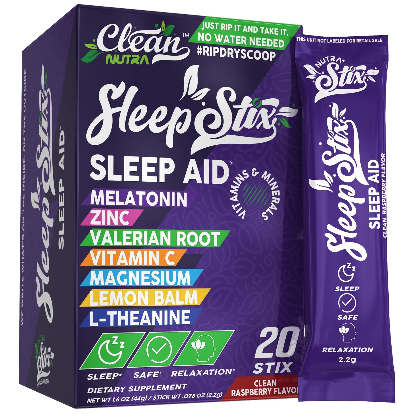 Sleep Aid Melatonin Powder Tryptophan Glycine Valerian Root Magnesium For Sleep Lemon Balm L Theanine Magnesium Glycinate Zinc Sleep Aid Myo Inositol GABACalm B6 5 HTP Stress Relief 20 Stix - dailyvitalstore