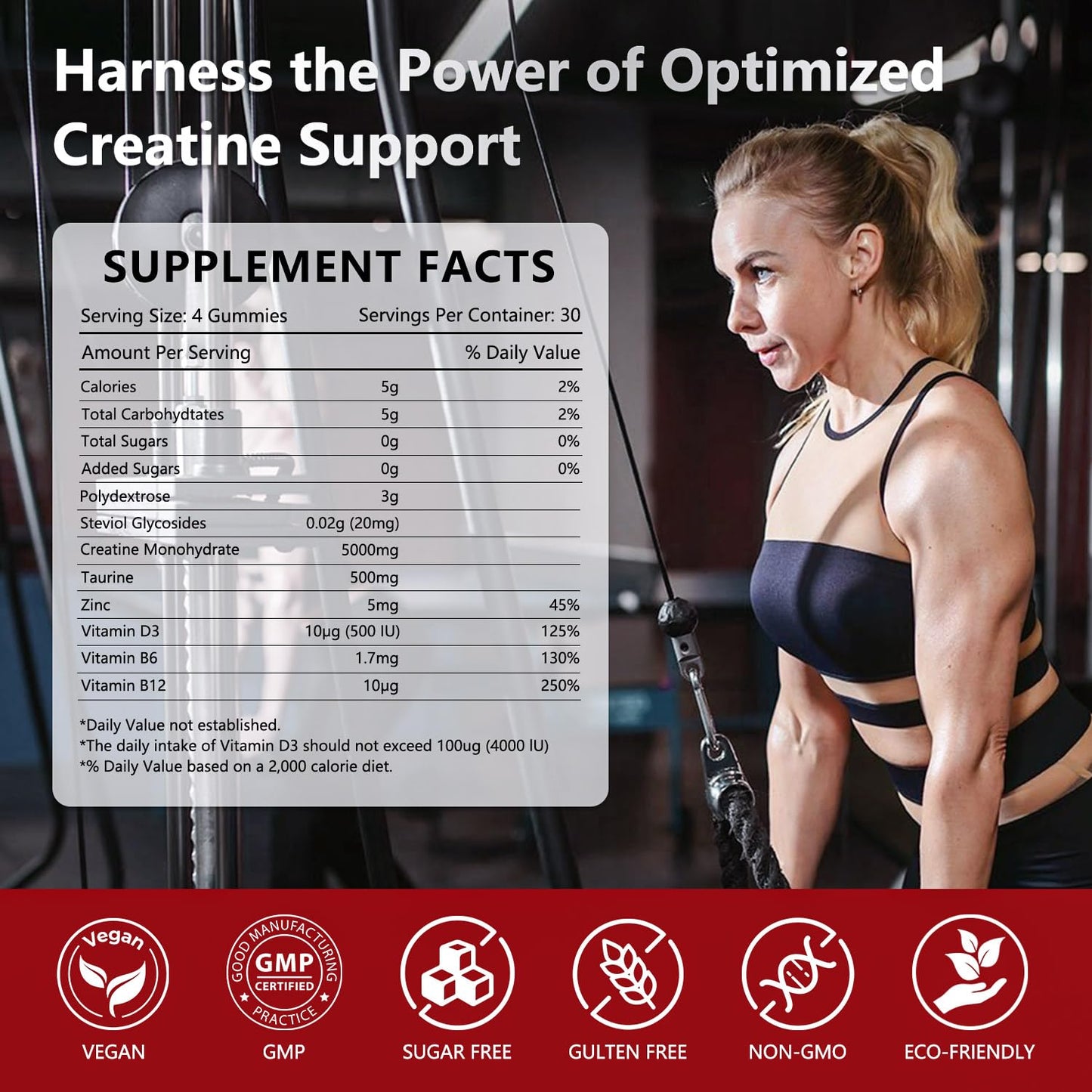 Slsomu Creatine Gummies for Women, 5000mg Pre-Workout Muscle Strength & Energy Support, 0 Sugar Creatine Gummy with L-Taurine, Zinc - dailyvitalstore