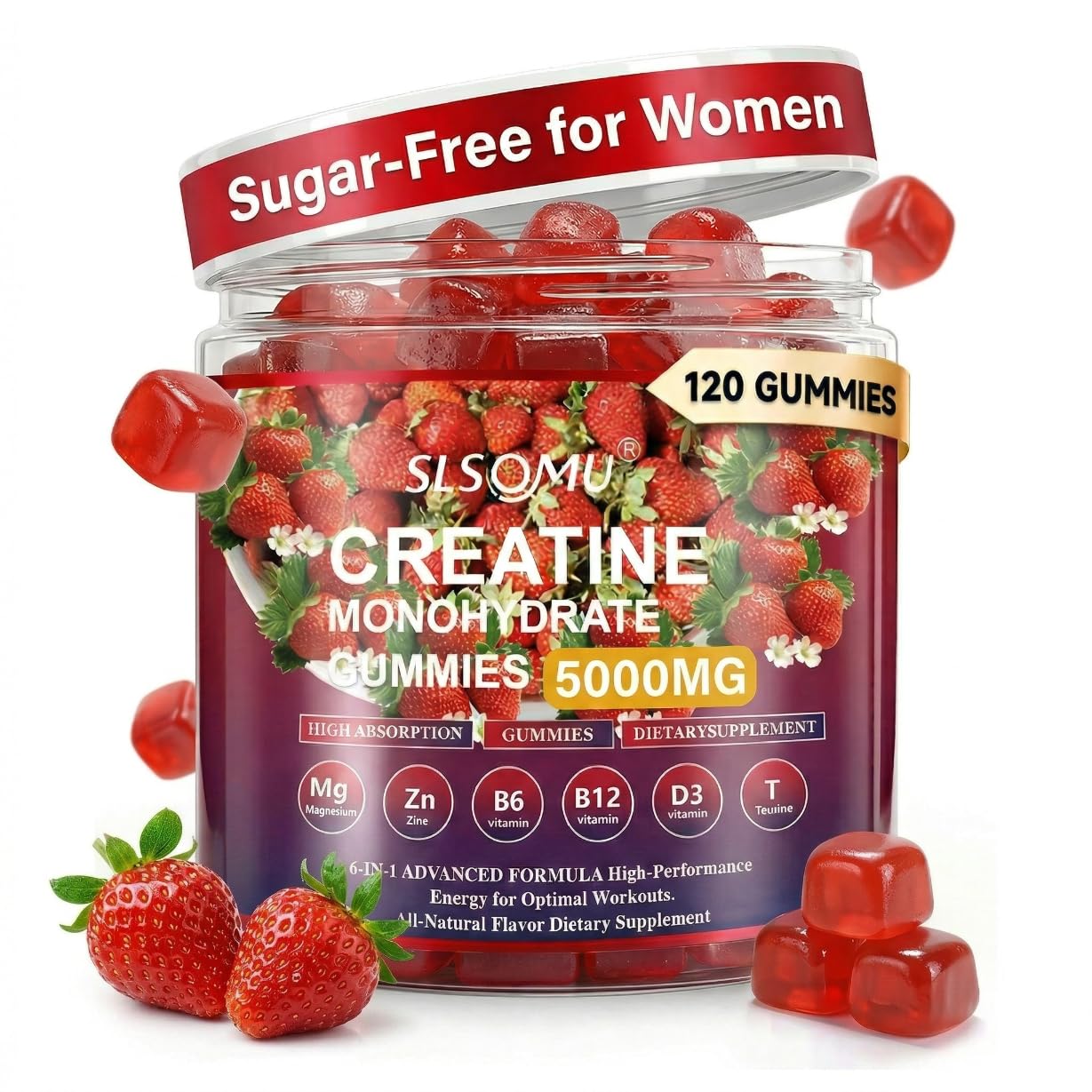 Slsomu Creatine Gummies for Women, 5000mg Pre-Workout Muscle Strength & Energy Support, 0 Sugar Creatine Gummy with L-Taurine, Zinc - dailyvitalstore