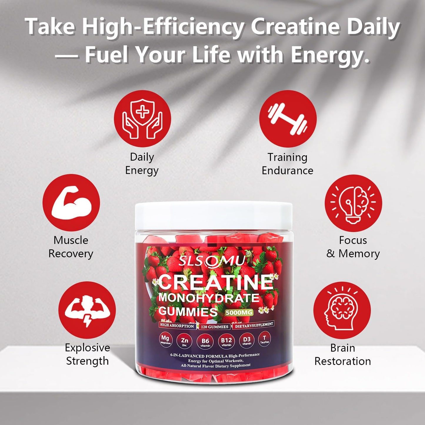 Slsomu Creatine Gummies for Women, 5000mg Pre-Workout Muscle Strength & Energy Support, 0 Sugar Creatine Gummy with L-Taurine, Zinc - dailyvitalstore