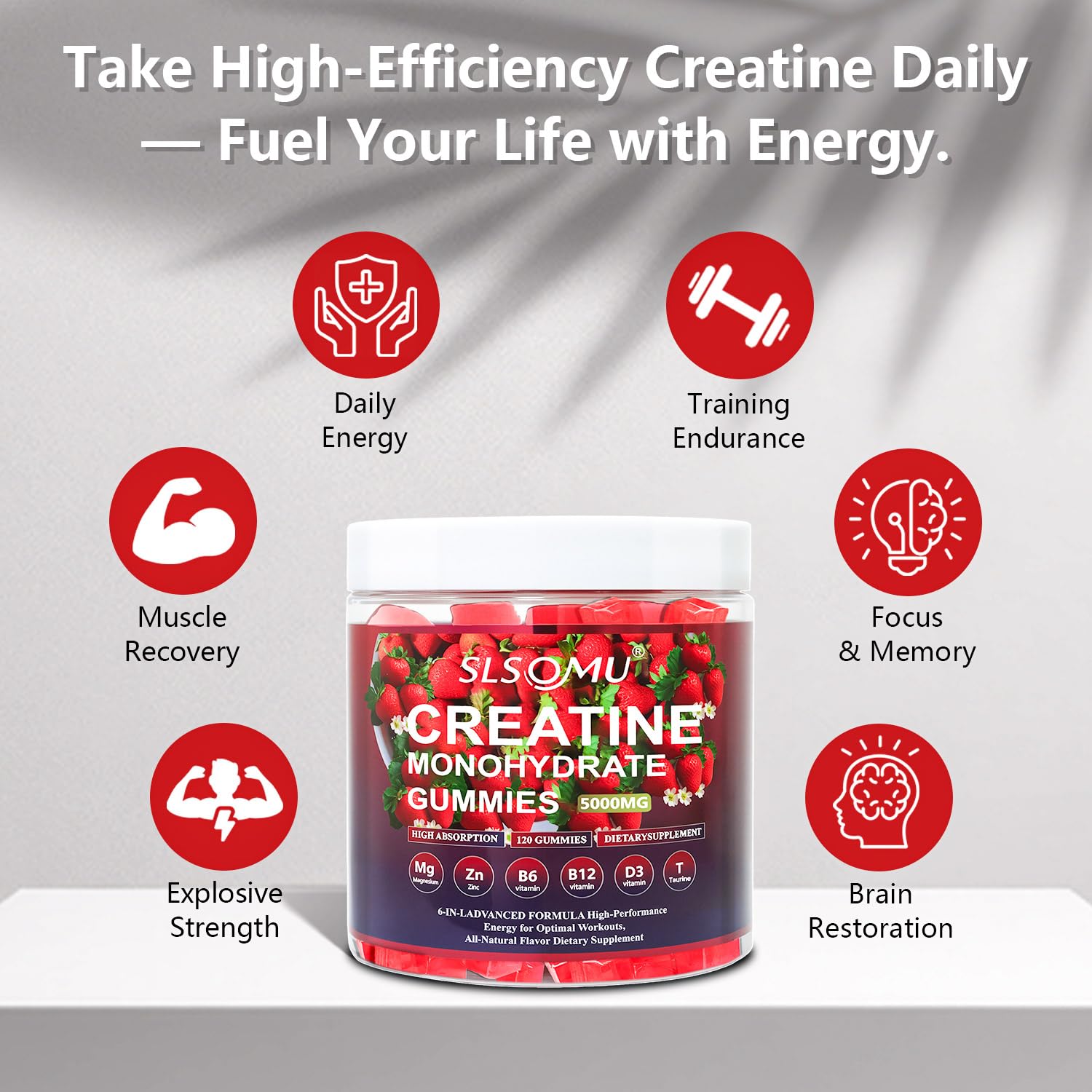 Slsomu Creatine Gummies for Women, 5000mg Pre-Workout Muscle Strength & Energy Support, 0 Sugar Creatine Gummy with L-Taurine, Zinc - dailyvitalstore