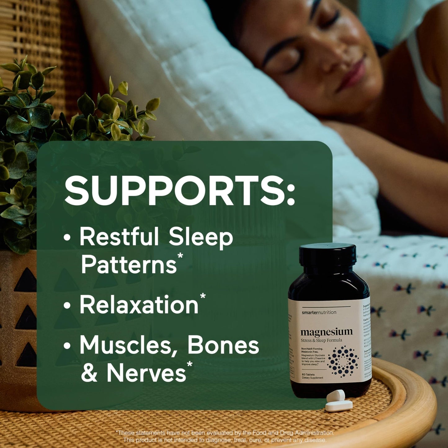 Smarter Nutrition Magnesium Complex - Chelated Magnesium Glycinate with Citrate, Malate and L-Theanine for Sleep, Muscle Relaxation and Stress Support - Non-GMO - 60 Tablets[30DaySupply] - dailyvitalstore