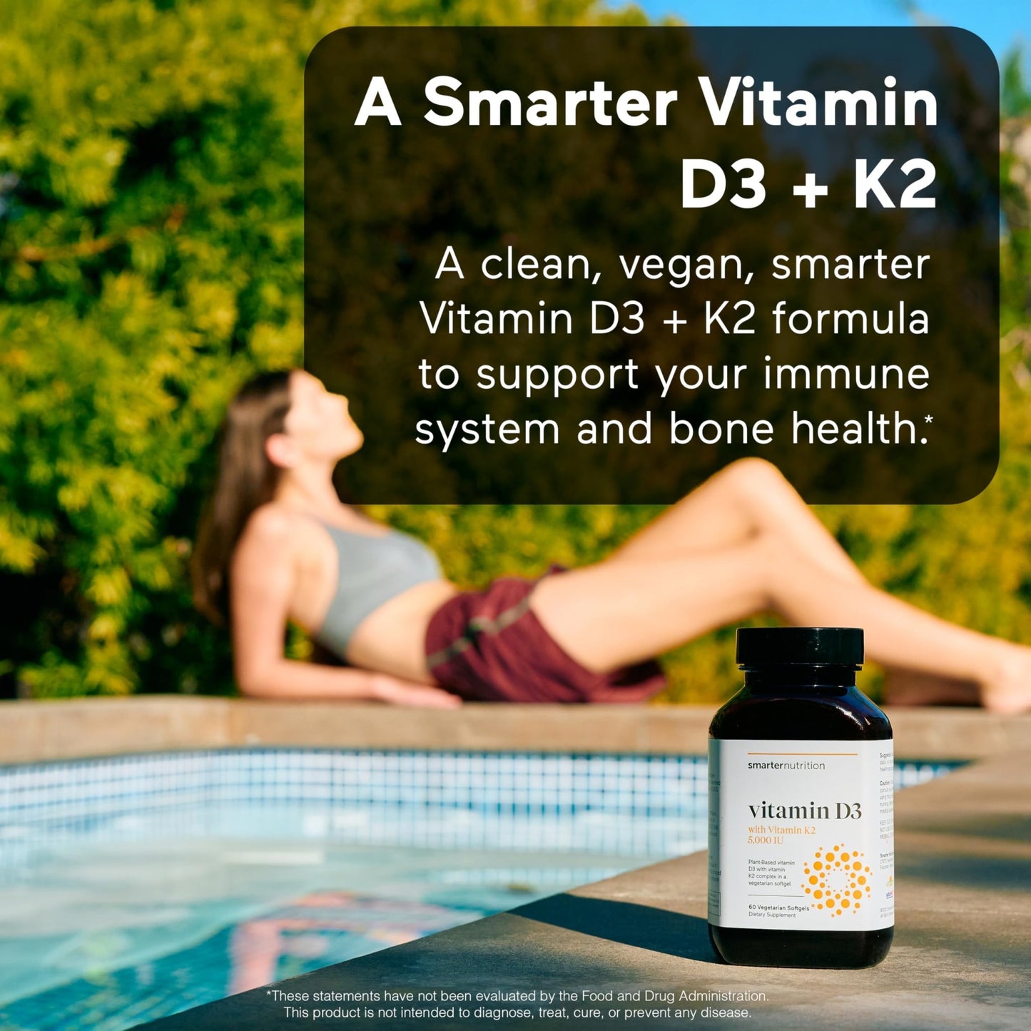 SMARTERNUTRITION Vegan Vitamin D3 5000 IU + Natural Vitamin K2 1100 mcg in Organic Coconut & Olive Oil - D3 K2 Supplement for Immune & Bone Support - 60 Softgels[30 Day Supply] - dailyvitalstore