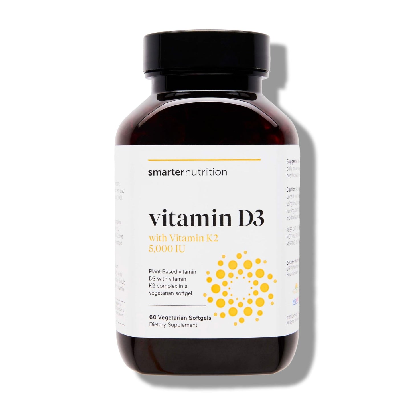 SMARTERNUTRITION Vegan Vitamin D3 5000 IU + Natural Vitamin K2 1100 mcg in Organic Coconut & Olive Oil - D3 K2 Supplement for Immune & Bone Support - 60 Softgels[30 Day Supply] - dailyvitalstore