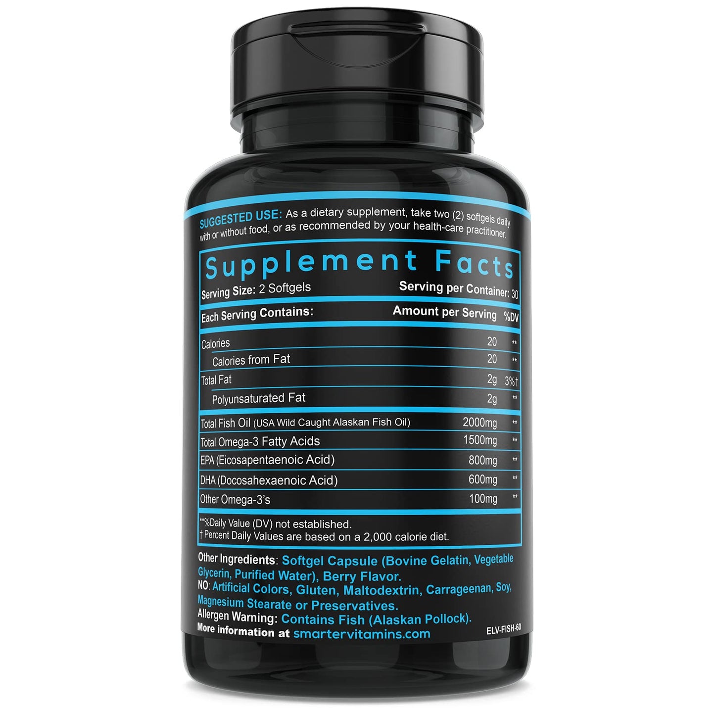 SmarterVitamins Omega 3 Fish Oil, Strawberry Flavor, Burpless, Tasteless, 2000mg, DHA EPA Triple Strength, Made with AlaskOmega® - dailyvitalstore
