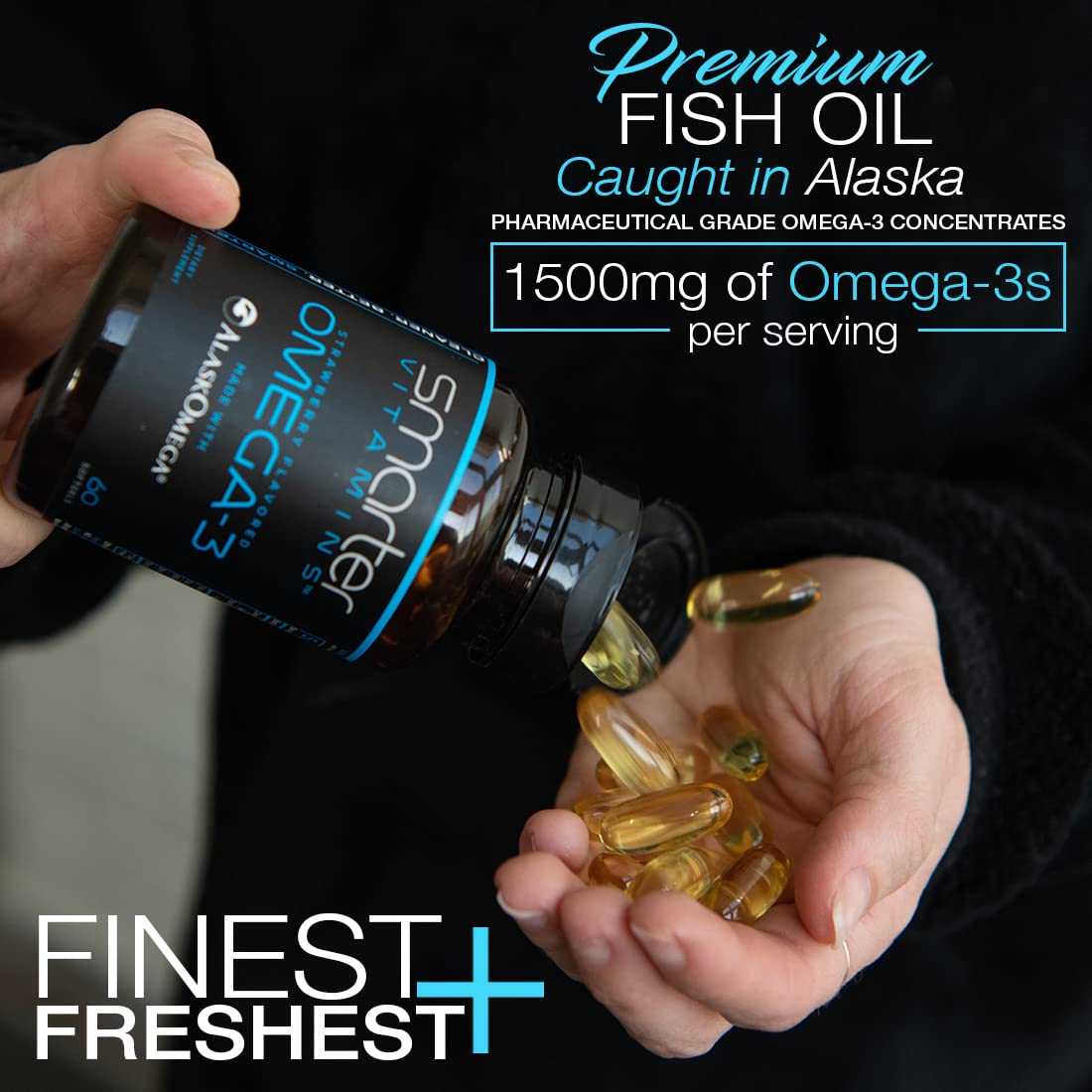 SmarterVitamins Omega 3 Fish Oil, Strawberry Flavor, Burpless, Tasteless, 2000mg, DHA EPA Triple Strength, Made with AlaskOmega® - dailyvitalstore