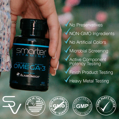 SmarterVitamins Omega 3 Fish Oil, Strawberry Flavor, Burpless, Tasteless, 2000mg, DHA EPA Triple Strength, Made with AlaskOmega® - dailyvitalstore