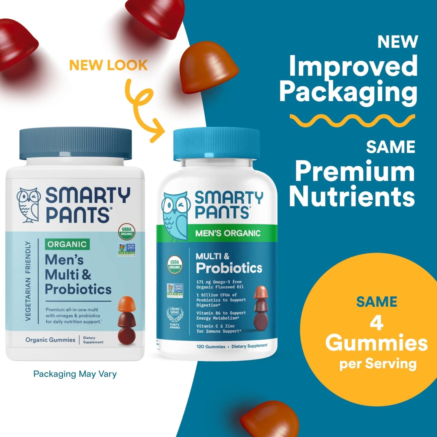 SmartyPants Multivitamin for Men, Organic Gummies: Probiotics, CoQ10, Methylfolate, Omega 3 (ALA), Vitamin D3, C, Vitamin B12 - dailyvitalstore