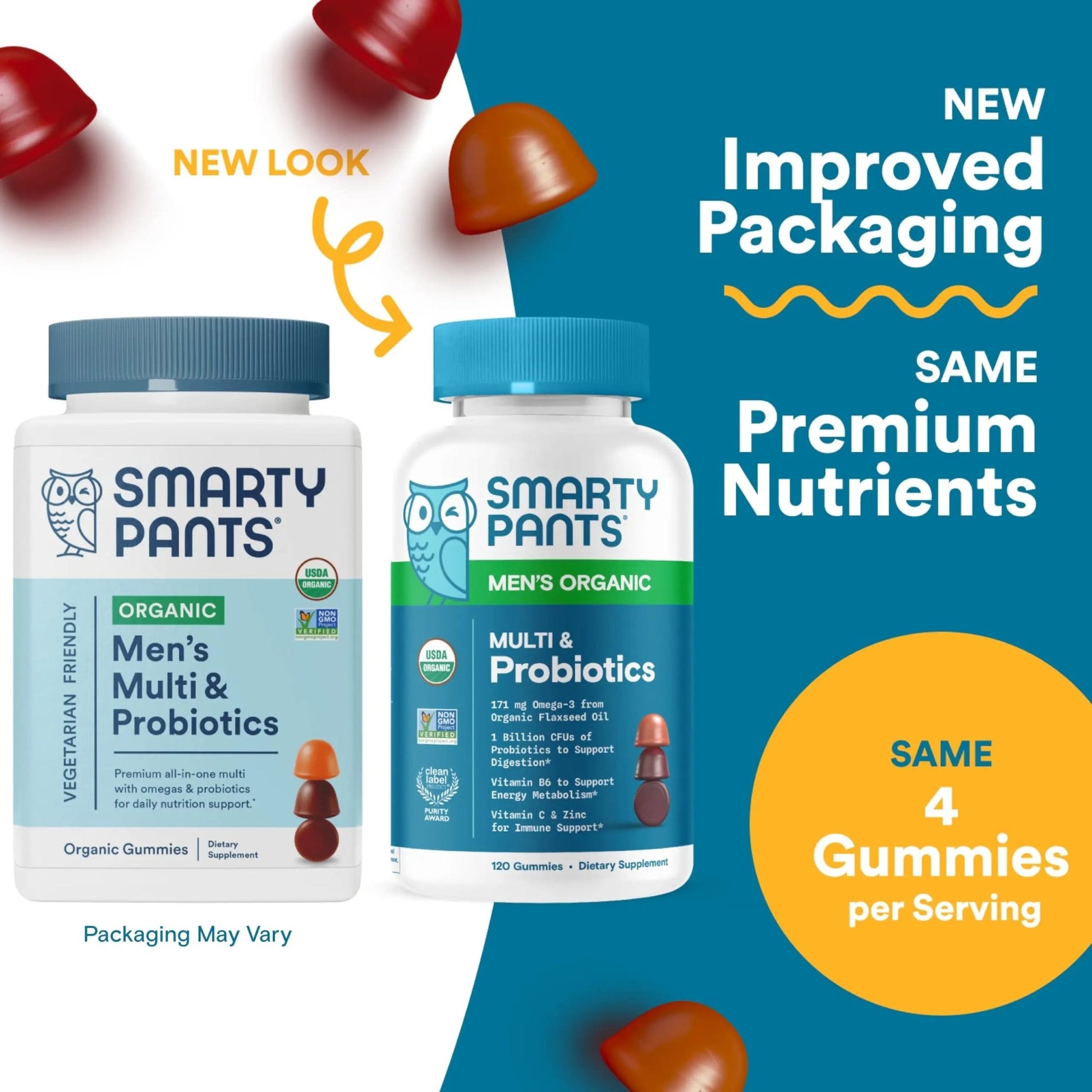 SmartyPants Multivitamin for Men, Organic Gummies: Probiotics, CoQ10, Methylfolate, Omega 3 (ALA), Vitamin D3, C, Vitamin B12 - dailyvitalstore