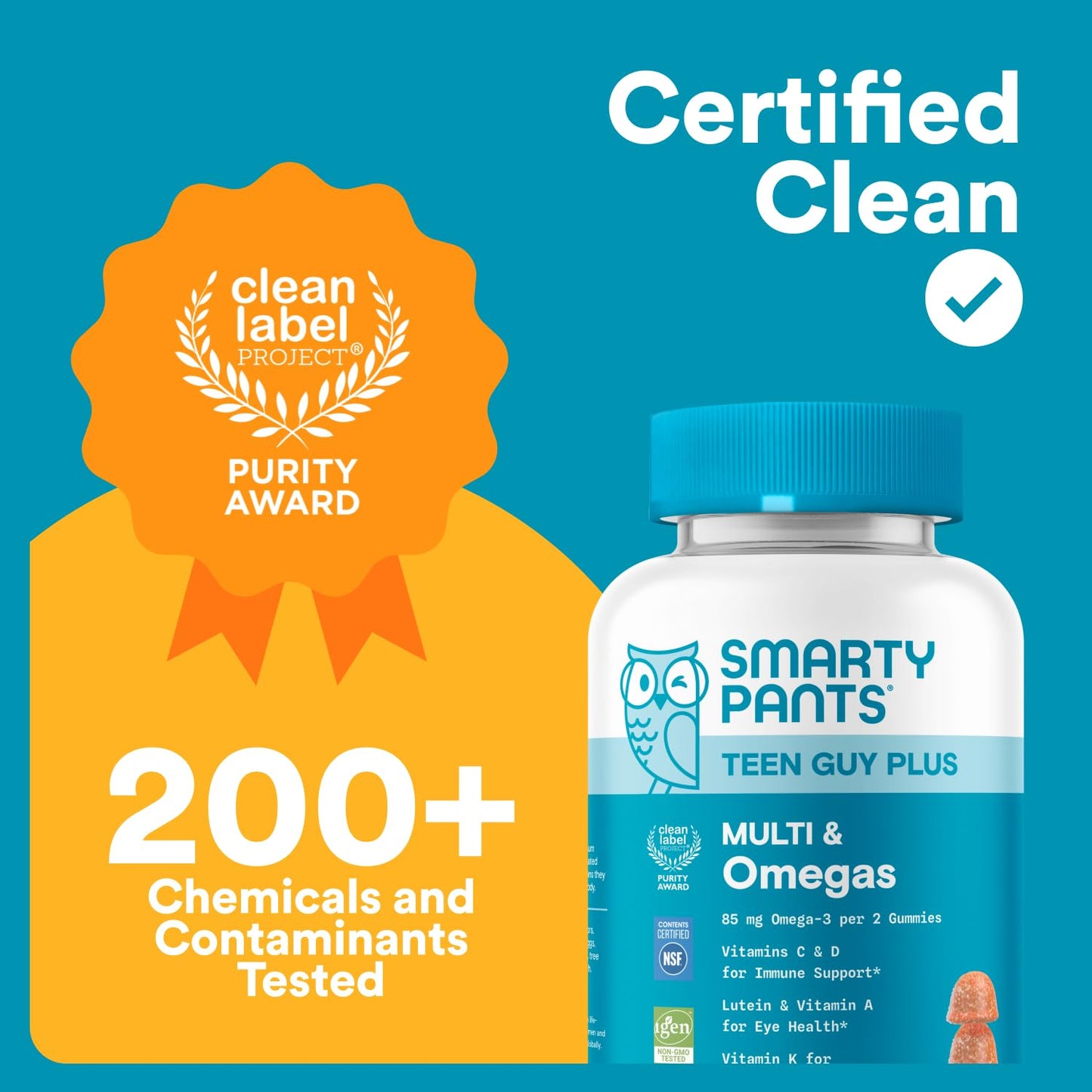 SmartyPants Teen Guy Multivitamin Gummies, Omega 3 (DHA/EPA), Vitamin D3, C, Vitamin B12, B6, A, K & Zinc, Folate, Gluten Free, Fruit Flavor, 60 Count (30 Day Supply) - dailyvitalstore