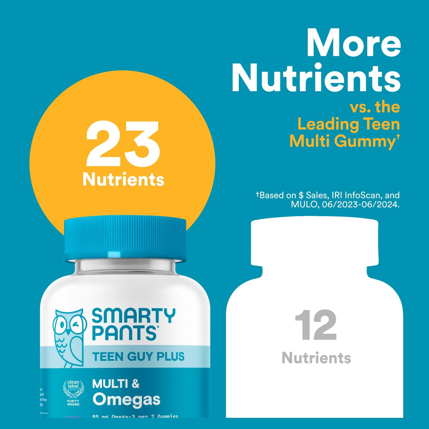 SmartyPants Teen Guy Multivitamin Gummies, Omega 3 (DHA/EPA), Vitamin D3, C, Vitamin B12, B6, A, K & Zinc, Folate, Gluten Free, Fruit Flavor, 60 Count (30 Day Supply) - dailyvitalstore