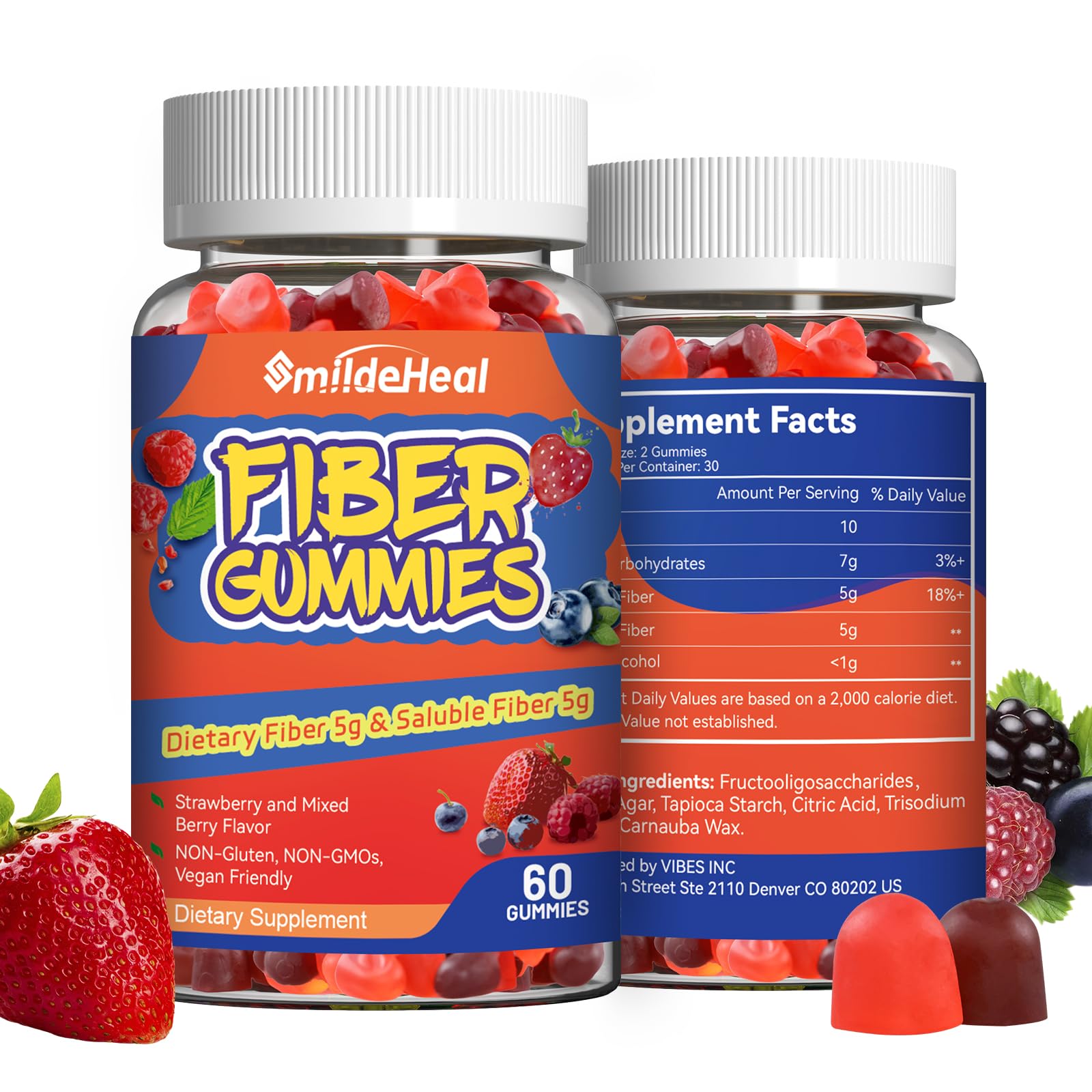 SmildeHeal Fiber Gummies, Dietary Fiber, for Women and Men, Gut Health Support, Non-GMOs, Non-Gluten, Vegan, Mixed Berry - dailyvitalstore