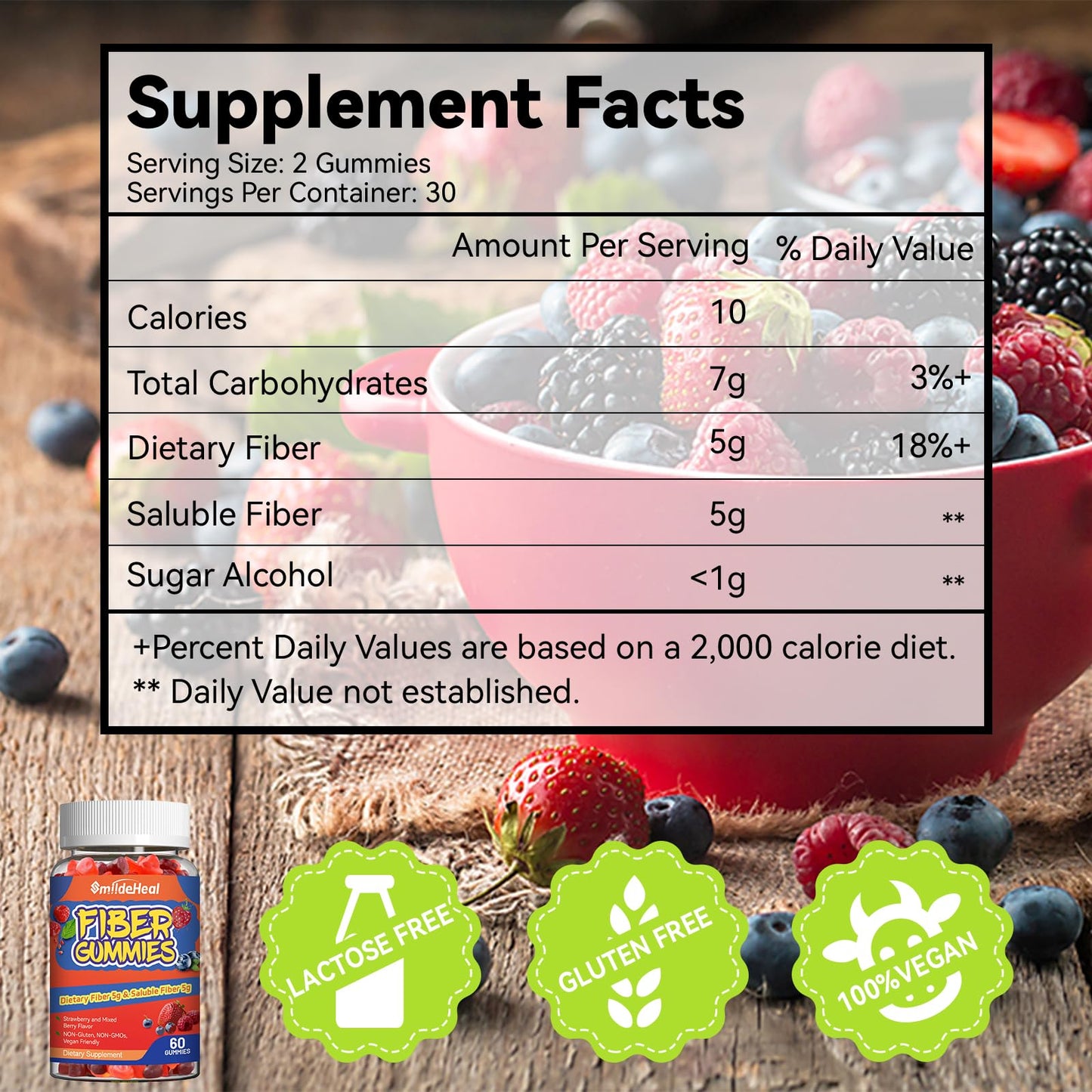 SmildeHeal Fiber Gummies, Dietary Fiber, for Women and Men, Gut Health Support, Non-GMOs, Non-Gluten, Vegan, Mixed Berry - dailyvitalstore