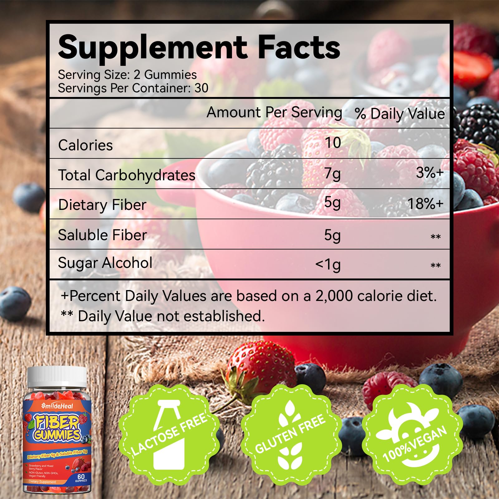 SmildeHeal Fiber Gummies, Dietary Fiber, for Women and Men, Gut Health Support, Non-GMOs, Non-Gluten, Vegan, Mixed Berry - dailyvitalstore