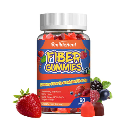 SmildeHeal Fiber Gummies, Dietary Fiber, for Women and Men, Gut Health Support, Non-GMOs, Non-Gluten, Vegan, Mixed Berry and Strawberry Flavor, 60 Count Gummies - dailyvitalstore