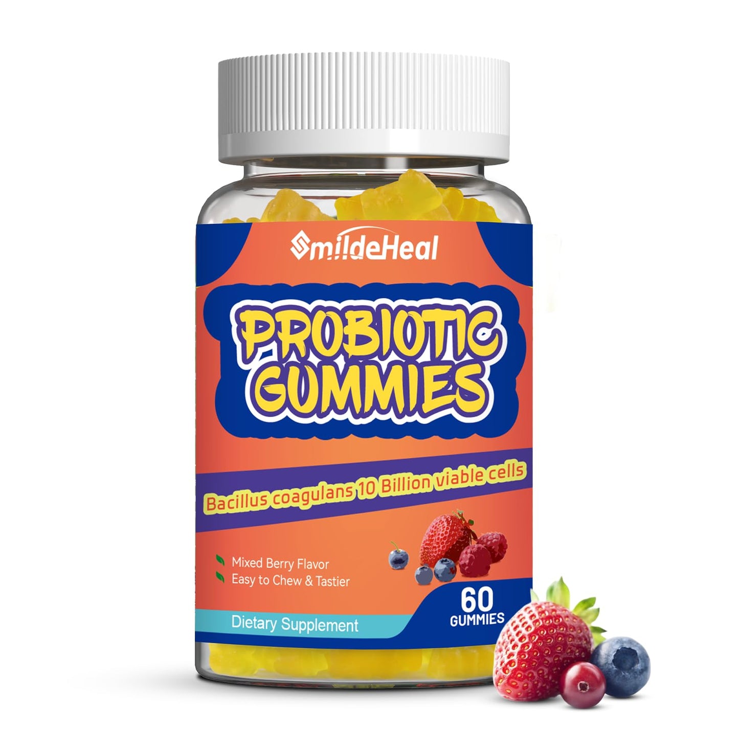 SmildeHeal Probiotic Gummies for Digestive Health - 10 Billion CFU Bacillus Coagulans - Vegan & Non-GMO - Immune & Digestive Support for Men & Women - dailyvitalstore
