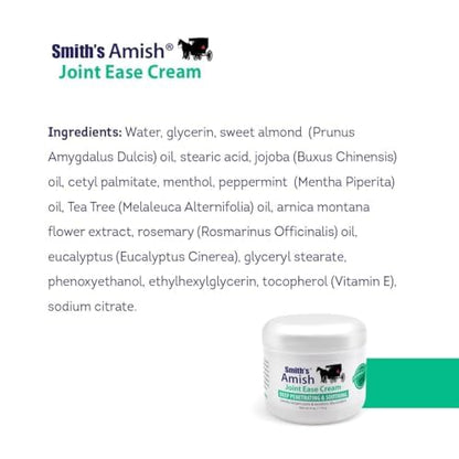 Smith Amish JointEase Soothing Cream 3 Pack (Three 4 oz Jars) with Arnica, Tea Tree, Eucalyptus, Peppermint and Rosemary - dailyvitalstore