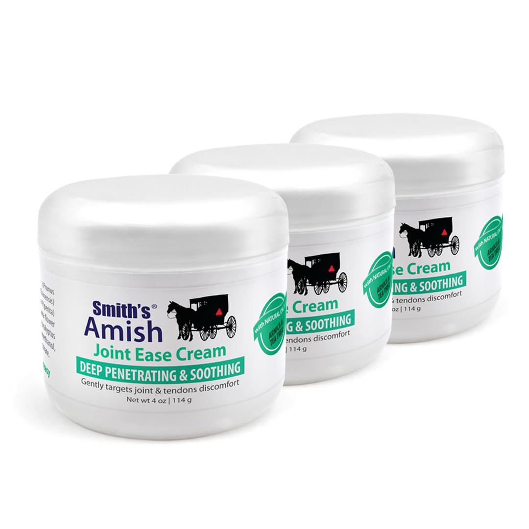 Smith Amish JointEase Soothing Cream 3 Pack (Three 4 oz Jars) with Arnica, Tea Tree, Eucalyptus, Peppermint and Rosemary - dailyvitalstore