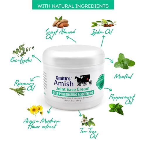 Smith Amish JointEase Soothing Cream 3 Pack (Three 4 oz Jars) with Arnica, Tea Tree, Eucalyptus, Peppermint and Rosemary - dailyvitalstore