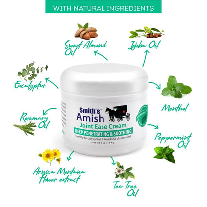 Smith’s Amish Joint Ease Cream 4 oz jar. Soothing and Cooling, with Botanicals of Arnica, Peppermint, Tea Tree, Rosemary and Eucalyptus - dailyvitalstore