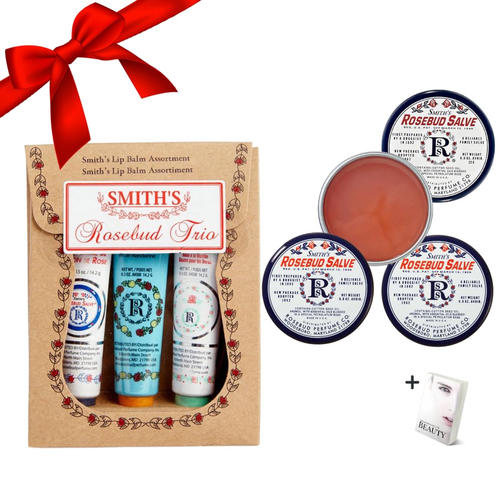 Smith's Rose Lip Balm Bulk- 3x0.5oz Premium All Purpose Lip Gloss Tubes & 3x0.8oz Lip Treatment Salve - Trio Lip Balm Tubes for Plump Lips & Cracked Skin Care - Christmas Gift Set, EBook - dailyvitalstore