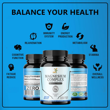 SMSHEALTHPRODUCTS.com Magnesium Complex | 470mg of Magnesium Glycinate, Malate, & Citrate for Muscles, Nerves, & Energy | High Absorption | Vegan, Non-GMO | 120 Capsules - dailyvitalstore