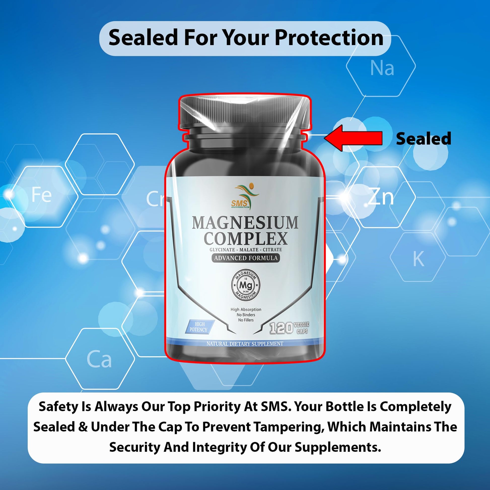 SMSHEALTHPRODUCTS.com Magnesium Complex | 470mg of Magnesium Glycinate, Malate, & Citrate for Muscles, Nerves, & Energy | High Absorption | Vegan, Non-GMO | 120 Capsules - dailyvitalstore